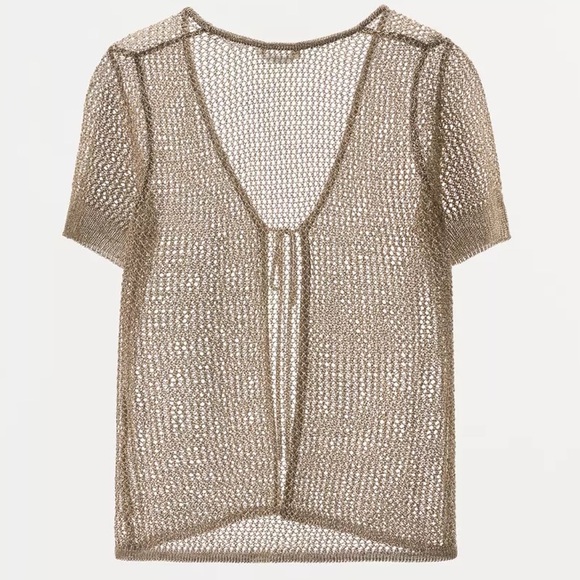 ZARA Gold-tone metallic thread mesh tie-front women’s short jacket. M NWT - Picture 4 of 10